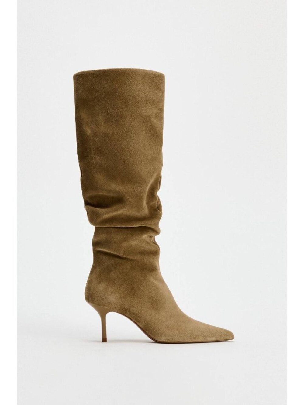 Zara Split Suede Boots Knee High Slouch Tan Camel EU 40 US 9 3016/410 NWoT